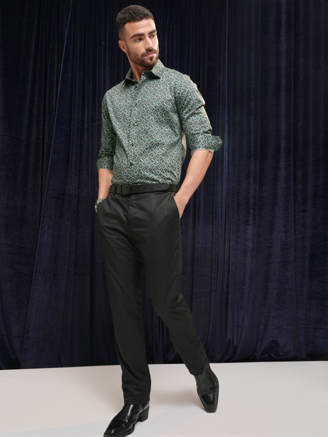 Locomotive Premium Men Teal Printed Slim Fit Casual Shirt - Teal - Image 2