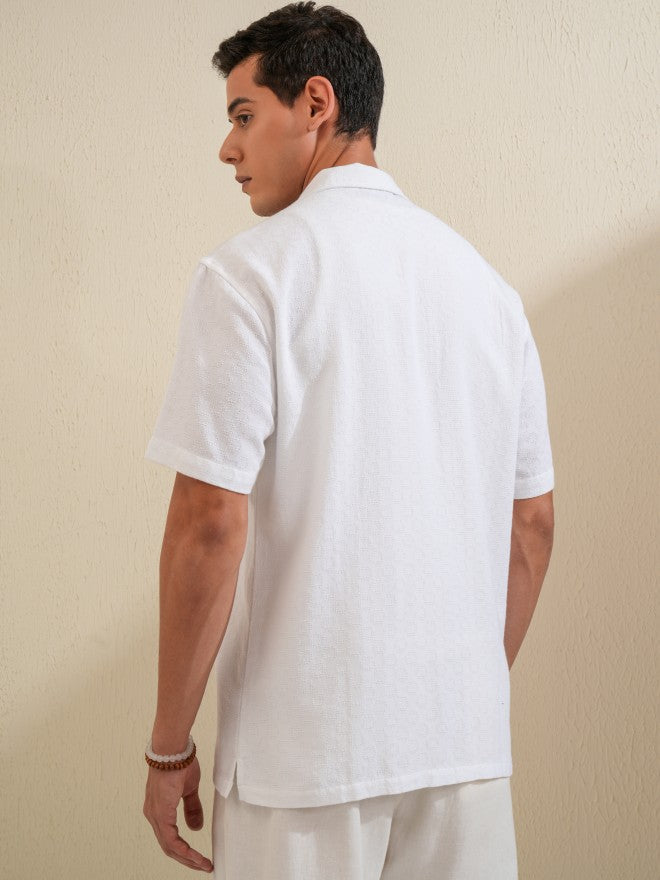 Locomotive Men White Self Design Relaxed Fit Casual Shirt - White - Image 3