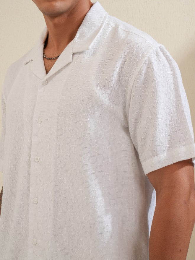 Locomotive Men White Self Design Relaxed Fit Casual Shirt - White - Image 5
