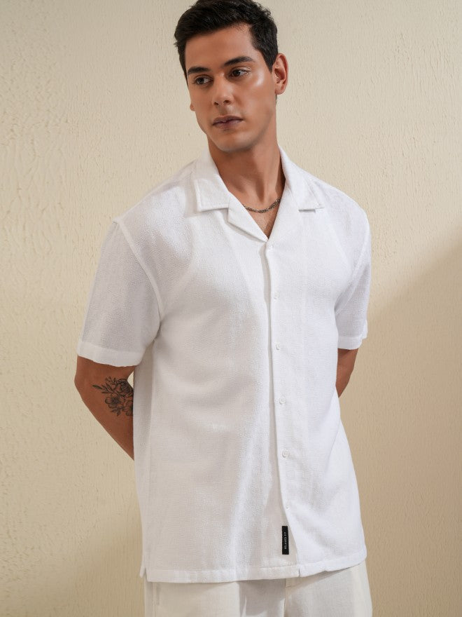 Locomotive Men White Self Design Relaxed Fit Casual Shirt - White - Image 6