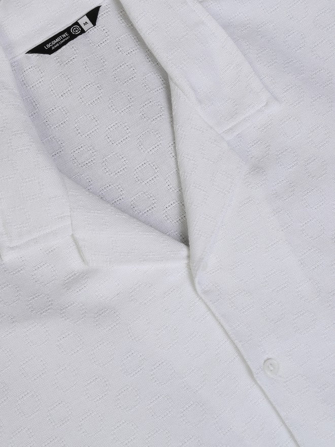 Locomotive Men White Self Design Relaxed Fit Casual Shirt - White - Image 7