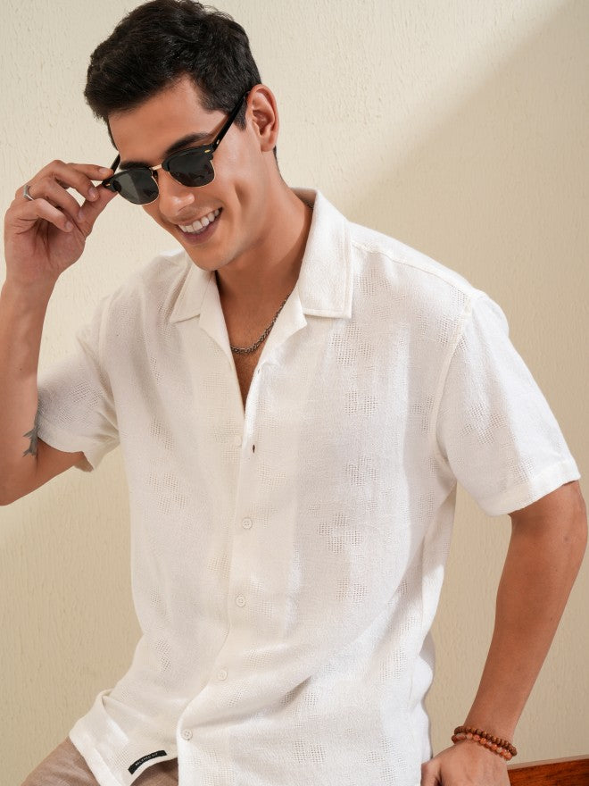 Locomotive Men White Textured Relaxed Fit Casual Shirt - White - Image 1
