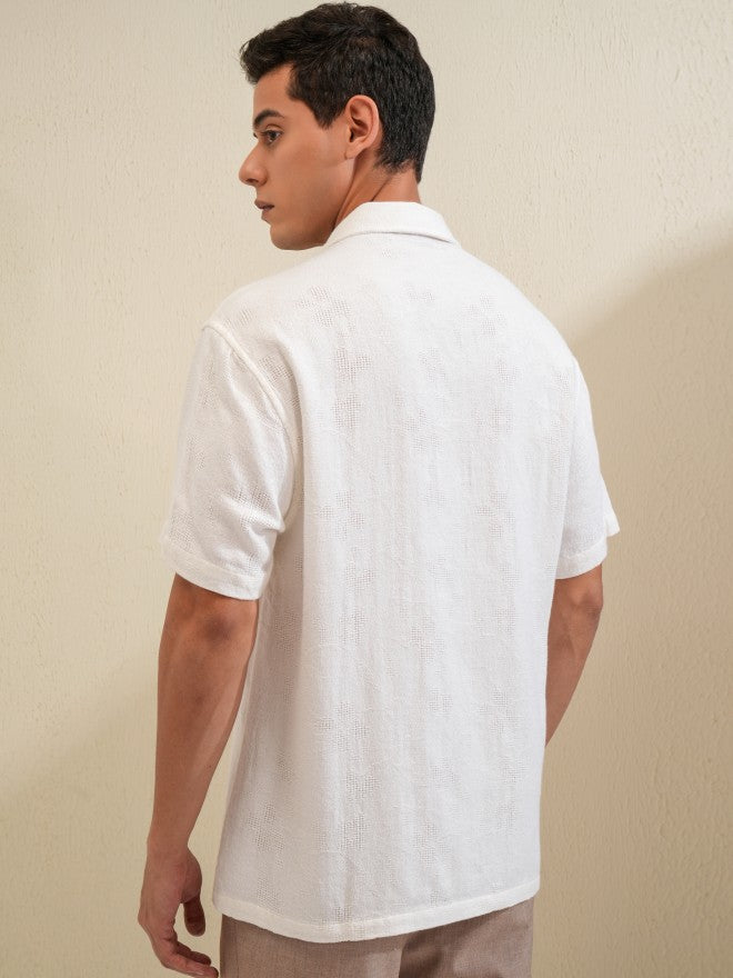 Locomotive Men White Textured Relaxed Fit Casual Shirt - White - Image 3