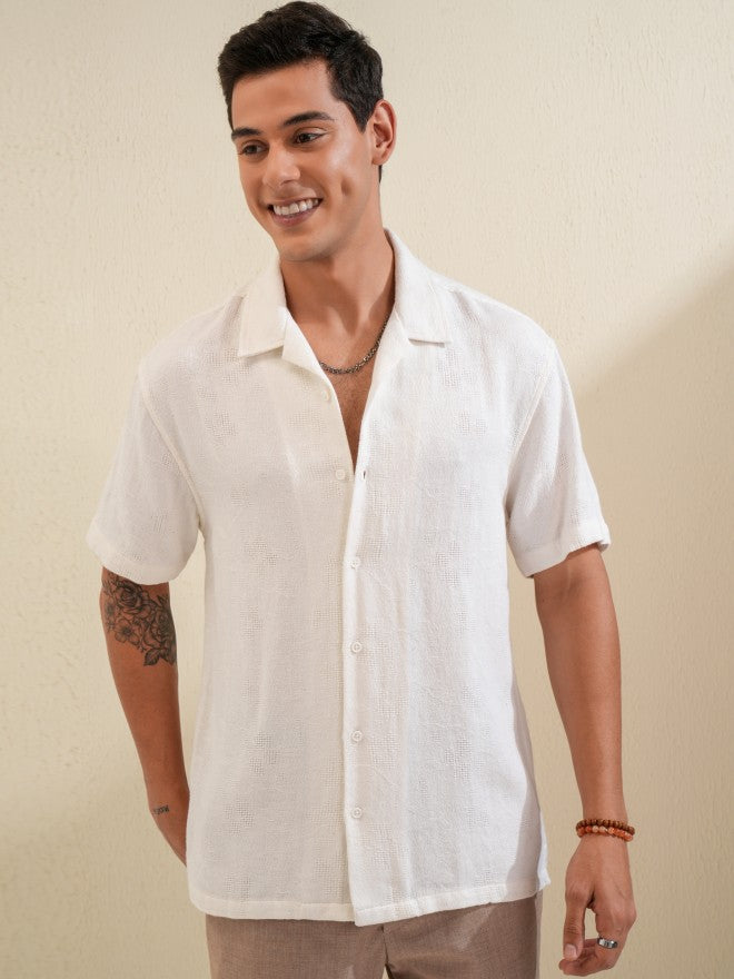 Locomotive Men White Textured Relaxed Fit Casual Shirt - White - Image 4