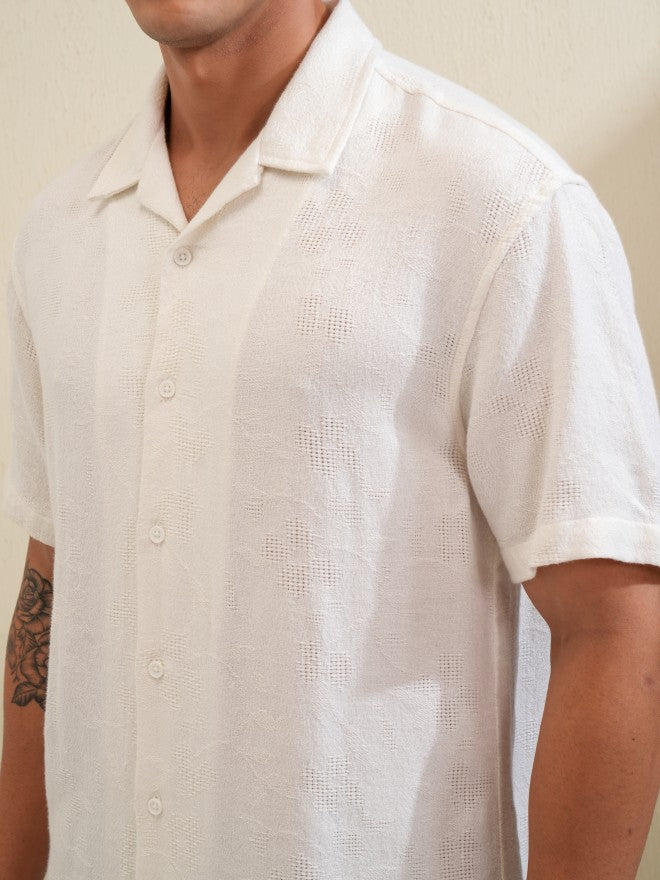 Locomotive Men White Textured Relaxed Fit Casual Shirt - White - Image 5