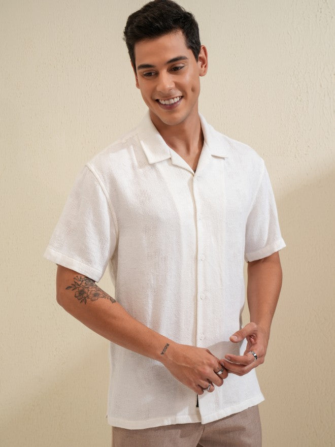 Locomotive Men White Textured Relaxed Fit Casual Shirt - White - Image 6