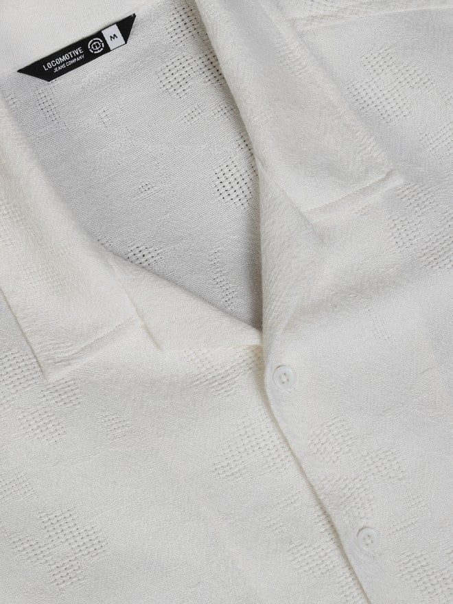 Locomotive Men White Textured Relaxed Fit Casual Shirt - White - Image 7