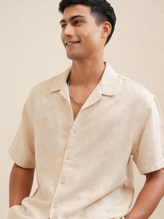Locomotive Men Beige Textured Relaxed Fit Casual Shirt - Beige - Image 1