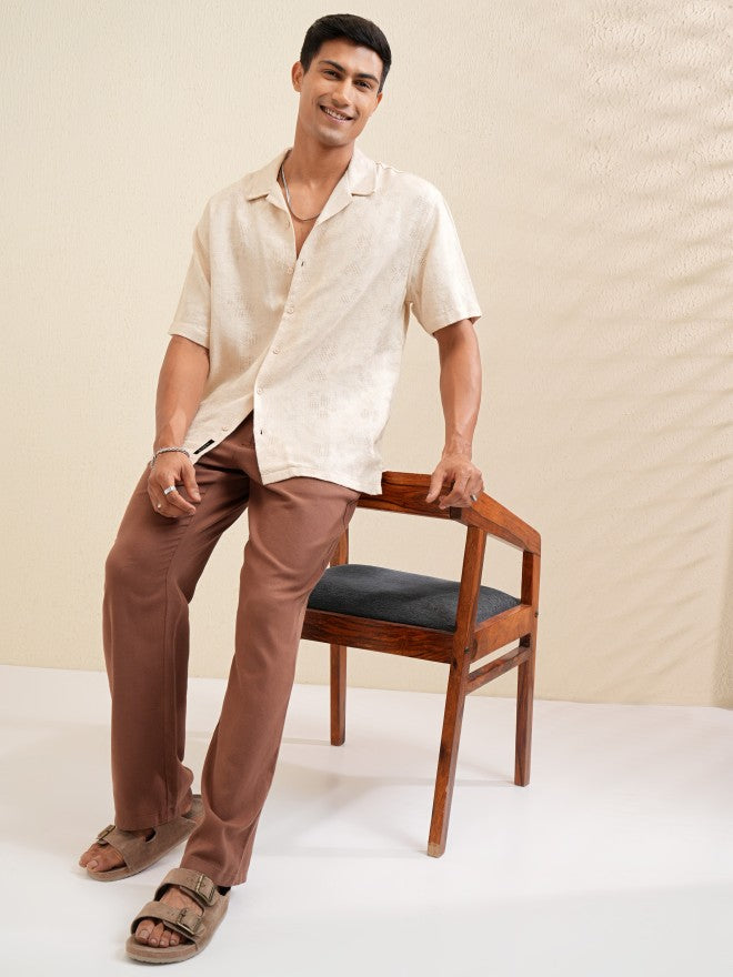 Locomotive Men Beige Textured Relaxed Fit Casual Shirt - Beige - Image 2