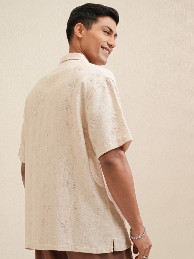 Locomotive Men Beige Textured Relaxed Fit Casual Shirt - Beige - Image 3