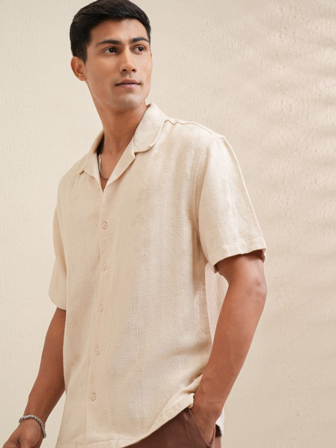 Locomotive Men Beige Textured Relaxed Fit Casual Shirt - Beige - Image 4
