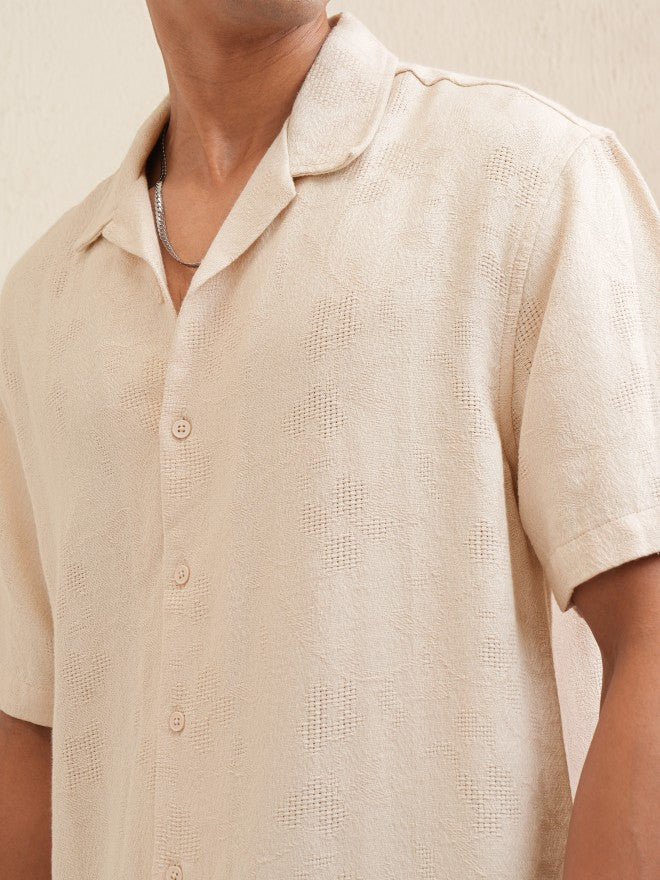 Locomotive Men Beige Textured Relaxed Fit Casual Shirt - Beige - Image 5