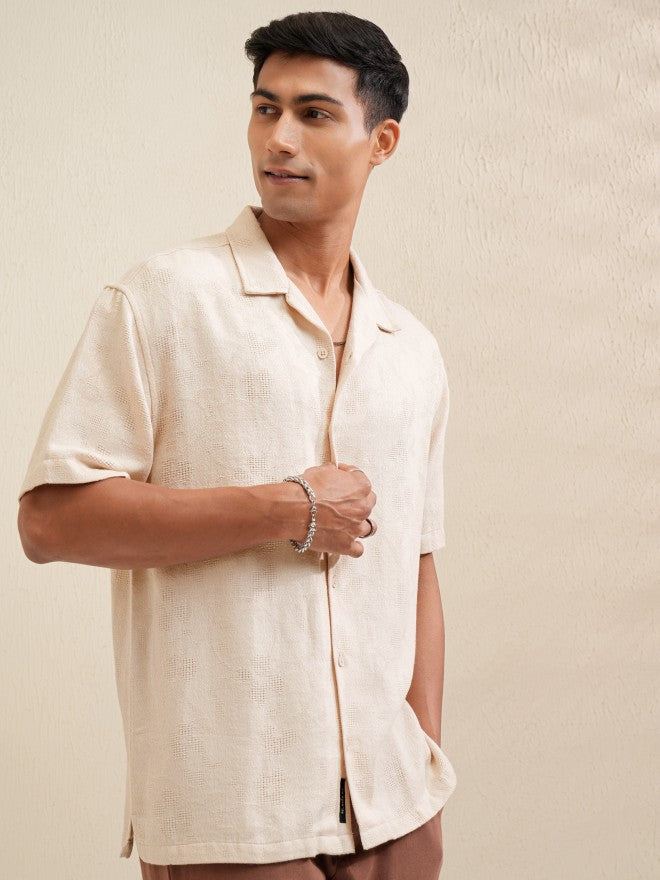 Locomotive Men Beige Textured Relaxed Fit Casual Shirt - Beige - Image 6