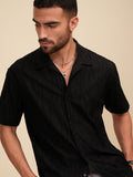 Locomotive Men Black Textured Relaxed Fit Casual Shirt - Black - Image 1