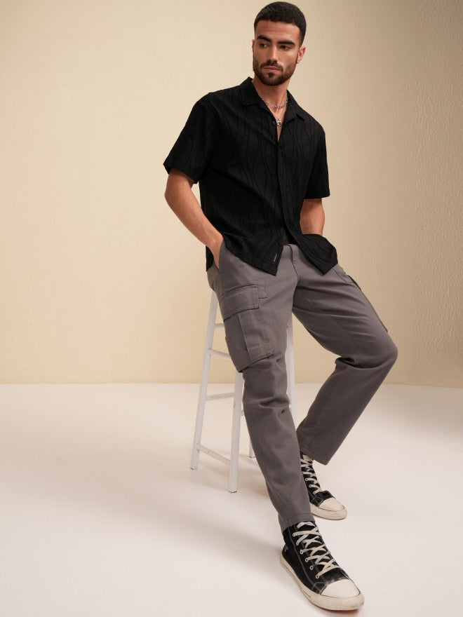 Locomotive Men Black Textured Relaxed Fit Casual Shirt - Black - Image 2