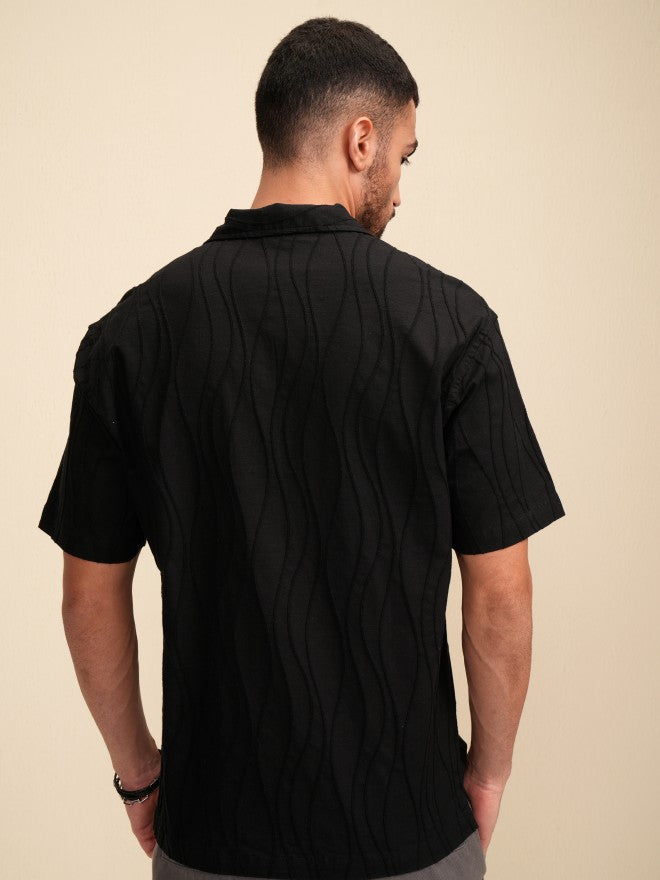Locomotive Men Black Textured Relaxed Fit Casual Shirt - Black - Image 3
