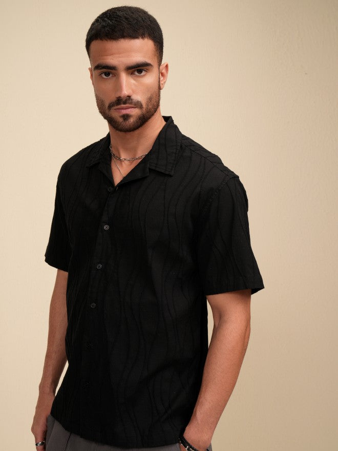 Locomotive Men Black Textured Relaxed Fit Casual Shirt - Black - Image 4