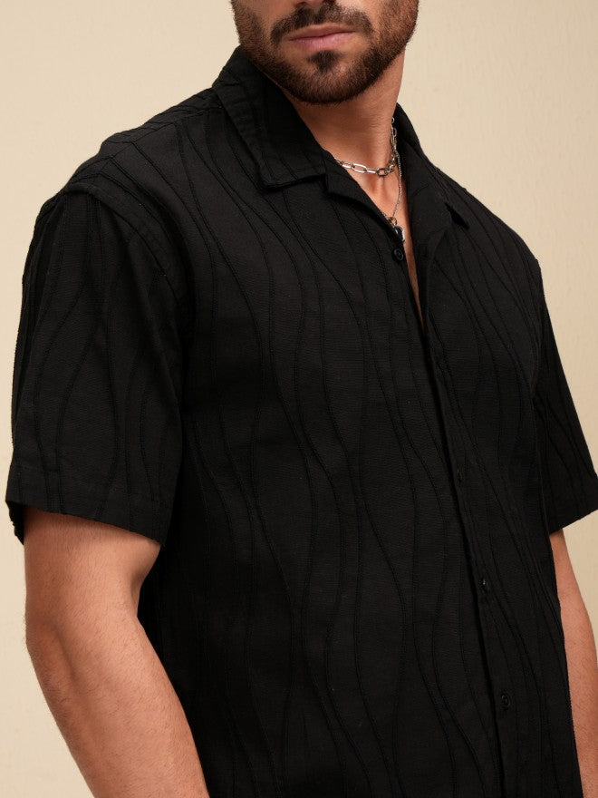 Locomotive Men Black Textured Relaxed Fit Casual Shirt - Black - Image 5