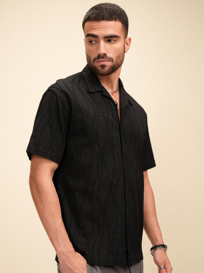 Locomotive Men Black Textured Relaxed Fit Casual Shirt - Black - Image 6