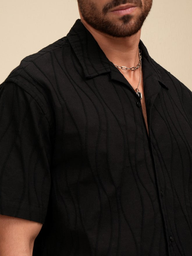 Locomotive Men Black Textured Relaxed Fit Casual Shirt - Black - Image 7