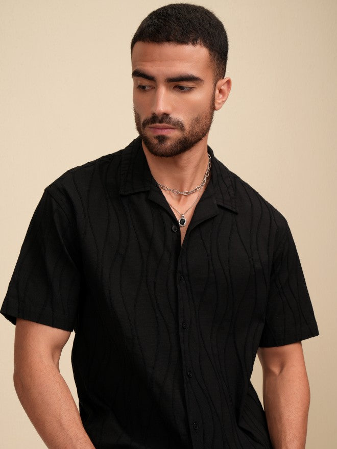Locomotive Men Black Textured Relaxed Fit Casual Shirt - Black - Image 8