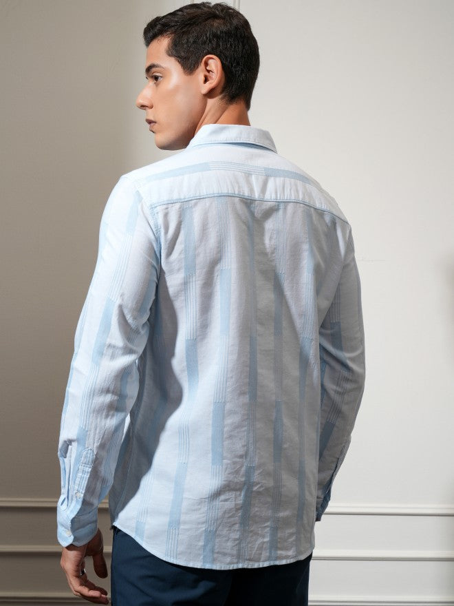 Locomotive Men Blue Striped Regular Fit Casual Shirt - Blue - Image 3