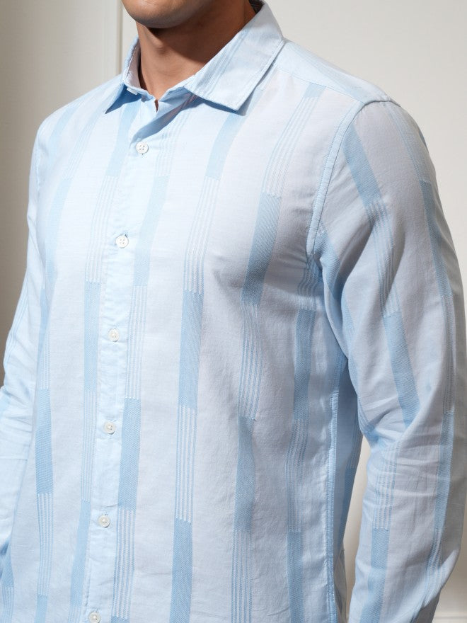 Locomotive Men Blue Striped Regular Fit Casual Shirt - Blue - Image 5