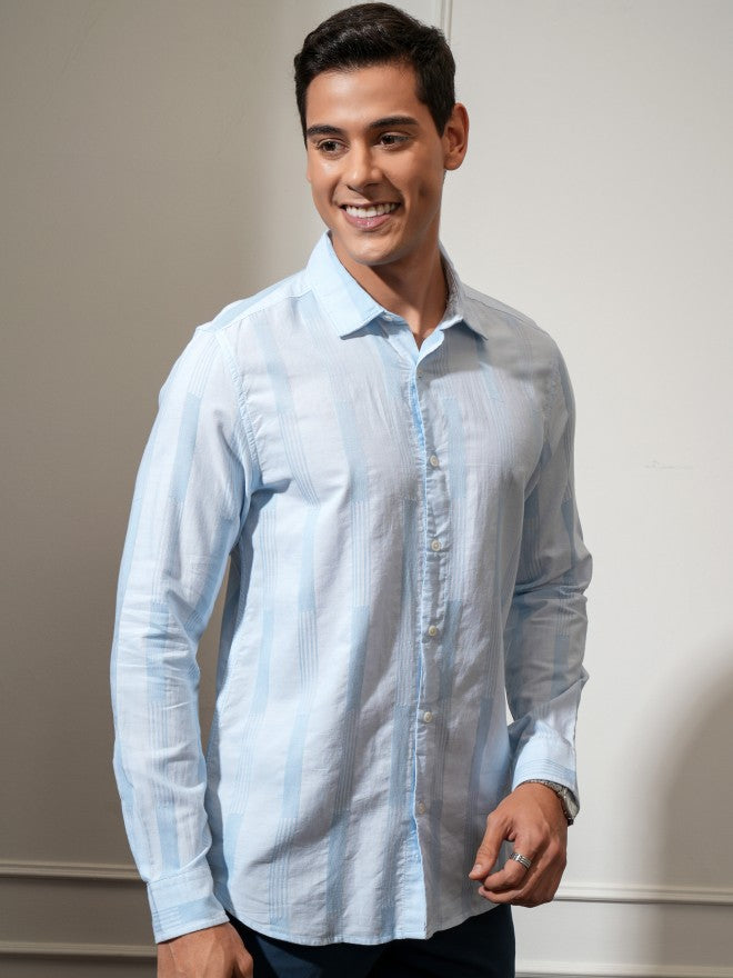 Locomotive Men Blue Striped Regular Fit Casual Shirt - Blue - Image 6