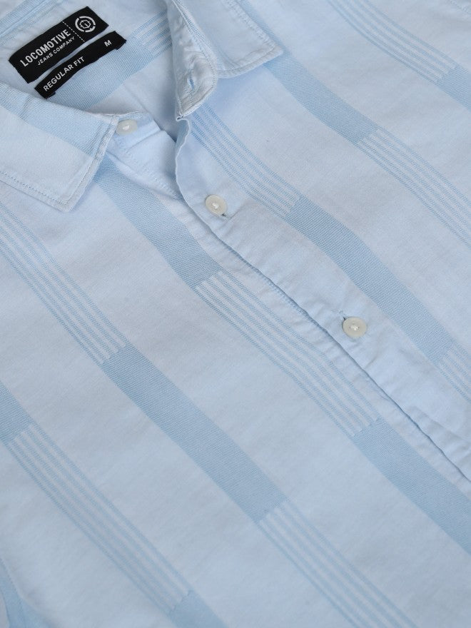 Locomotive Men Blue Striped Regular Fit Casual Shirt - Blue - Image 7