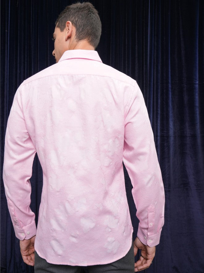 Locomotive Premium Men Pink Textured Slim Fit Casual Shirt - Pink - Image 3