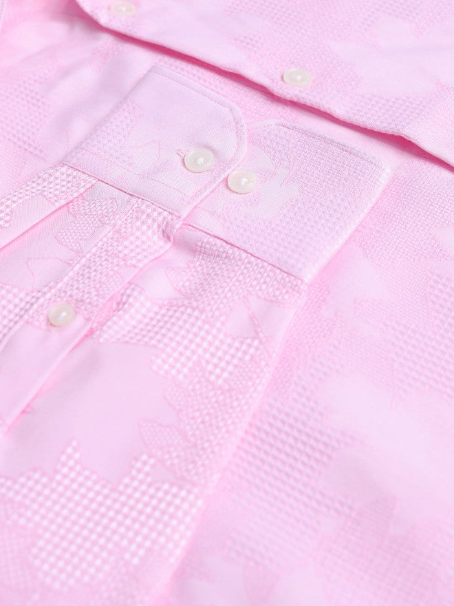 Locomotive Premium Men Pink Textured Slim Fit Casual Shirt - Pink - Image 8