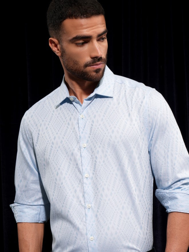 Locomotive Men Blue Printed Slim Fit Casual Shirt - Blue - Image 1