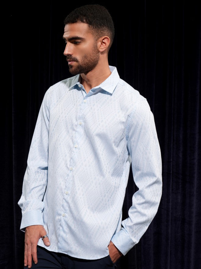 Locomotive Men Blue Printed Slim Fit Casual Shirt - Blue - Image 4