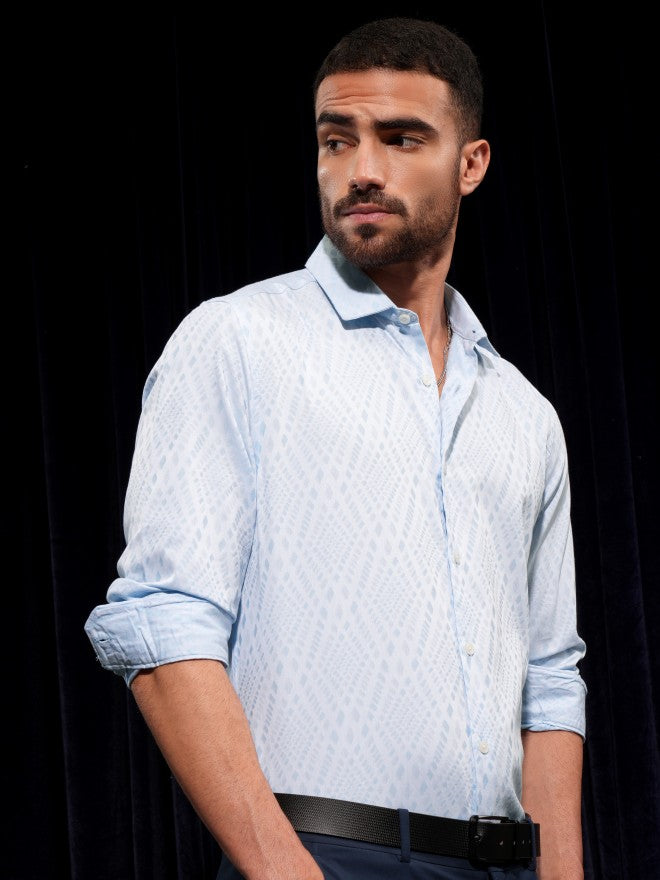Locomotive Men Blue Printed Slim Fit Casual Shirt - Blue - Image 6