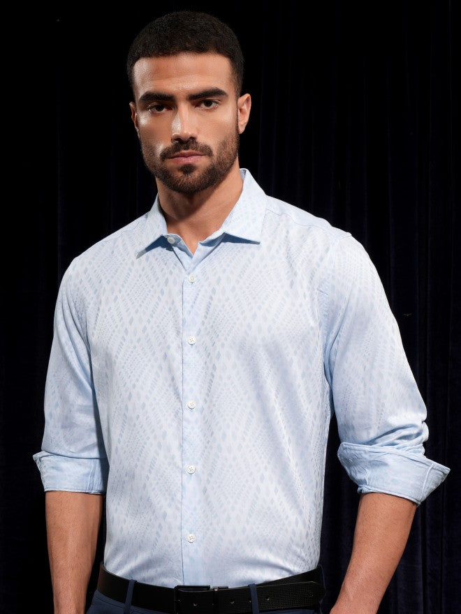 Locomotive Men Blue Printed Slim Fit Casual Shirt - Blue - Image 7