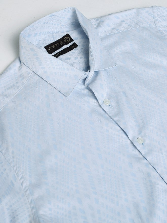 Locomotive Men Blue Printed Slim Fit Casual Shirt - Blue - Image 8