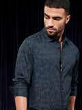 Locomotive Men Navy Blue Printed Slim Fit Casual Shirt - Navy Blue - Image 1