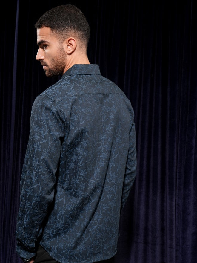 Locomotive Men Navy Blue Printed Slim Fit Casual Shirt - Navy Blue - Image 3