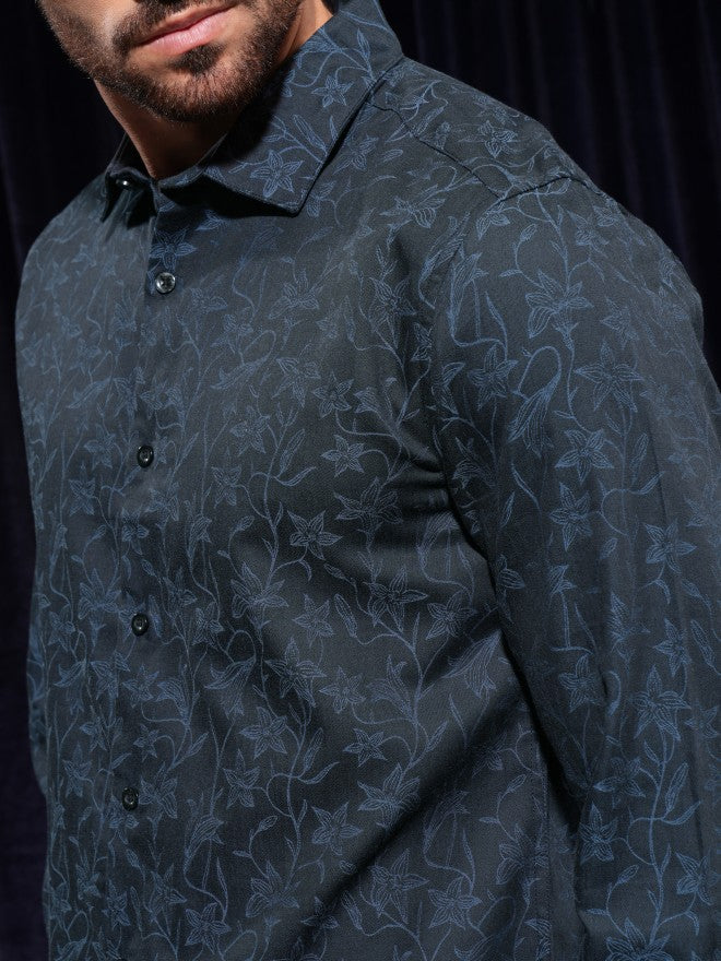 Locomotive Men Navy Blue Printed Slim Fit Casual Shirt - Navy Blue - Image 5