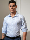 Locomotive Men Blue Textured Slim Fit Casual Shirt - Blue - Image 1