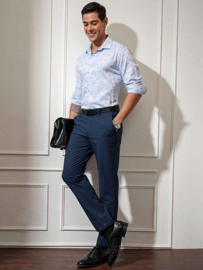 Locomotive Men Blue Textured Slim Fit Casual Shirt - Blue - Image 2
