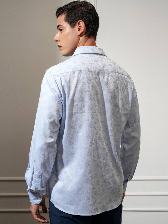 Locomotive Men Blue Textured Slim Fit Casual Shirt - Blue - Image 3