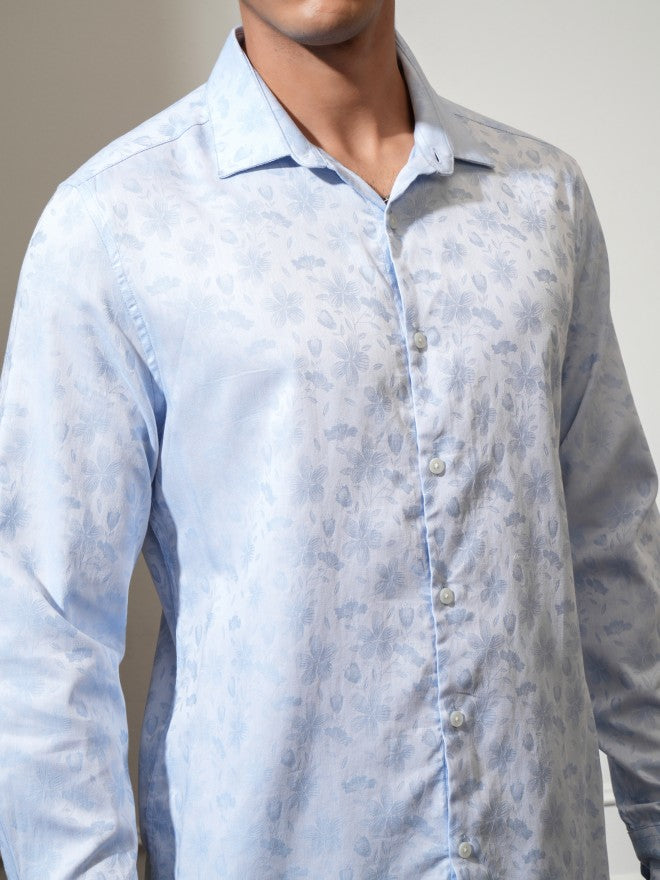 Locomotive Men Blue Textured Slim Fit Casual Shirt - Blue - Image 5