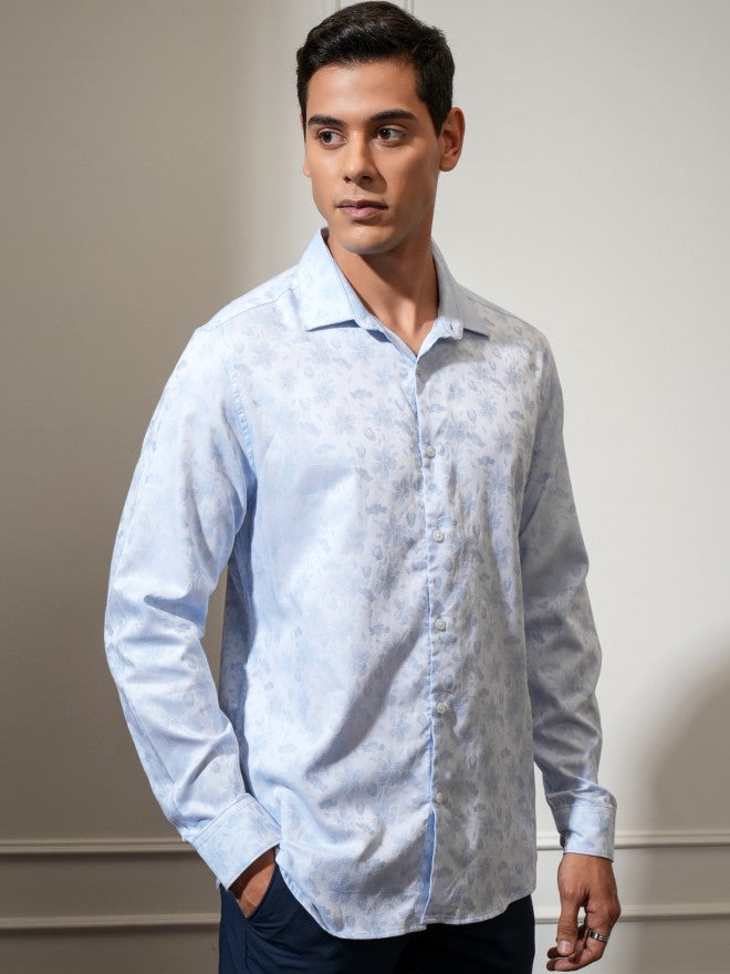 Locomotive Men Blue Textured Slim Fit Casual Shirt - Blue - Image 6