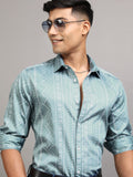 Locomotive Men Teal Printed Slim Fit Casual Shirt - Teal - Image 1