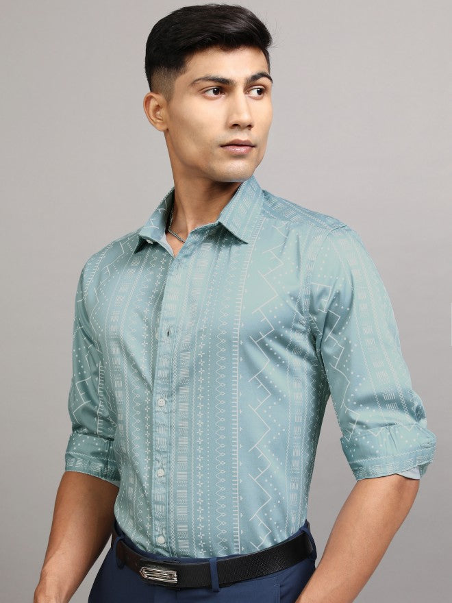 Locomotive Men Teal Printed Slim Fit Casual Shirt - Teal - Image 4