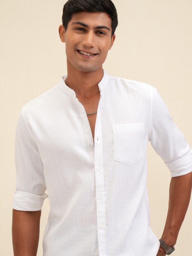 Locomotive Men White Textured Regular Fit Casual Shirt - White - Image 1