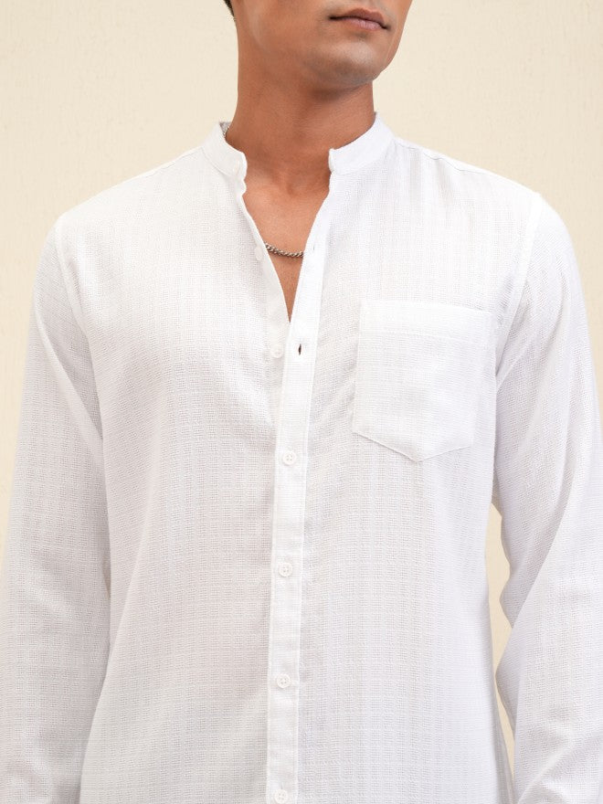 Locomotive Men White Textured Regular Fit Casual Shirt - White - Image 5