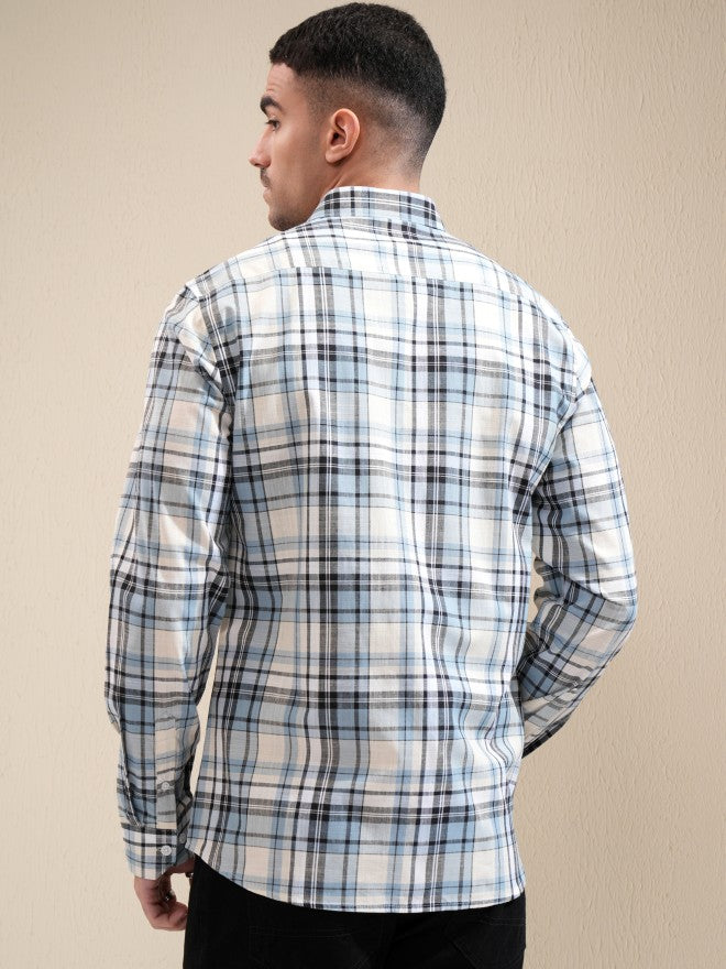 Locomotive Men Blue Checked Slim Fit Casual Shirt - Blue - Image 3