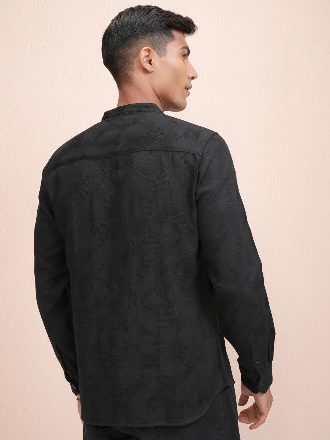 Locomotive Men Black Textured Regular Fit Casual Shirt - Black - Image 3